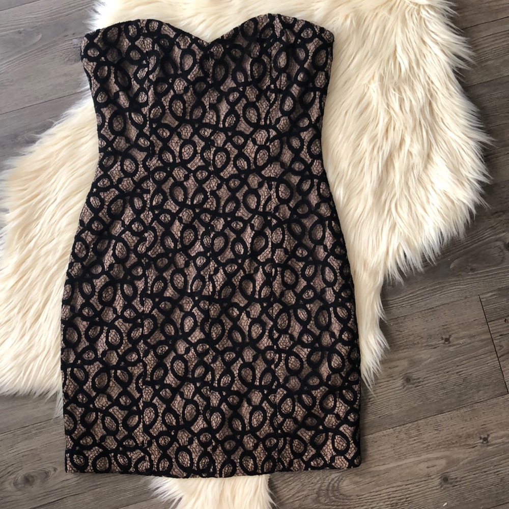 NWT Gianni Bini Strapless Lace Cocktail Dress Black Cream Sweetheart neckline